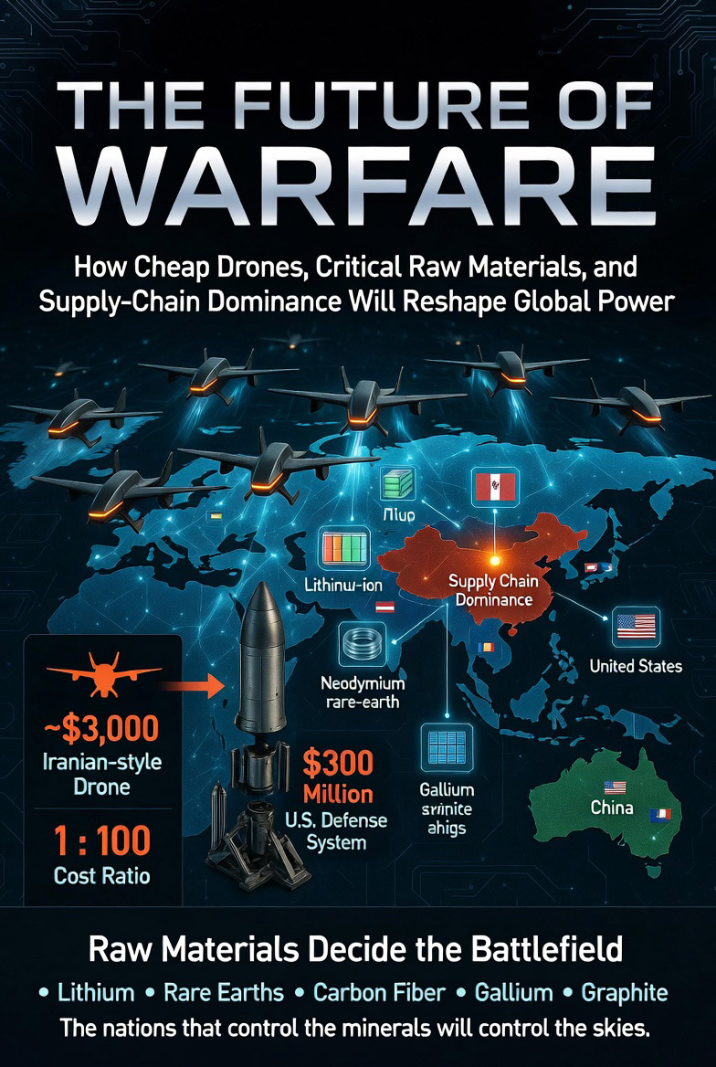 IRAN WAR. The Future of Warfare: How Cheap Drones, Critical Raw Materials, and Supply-Chain Dominance Will Reshape Global Power