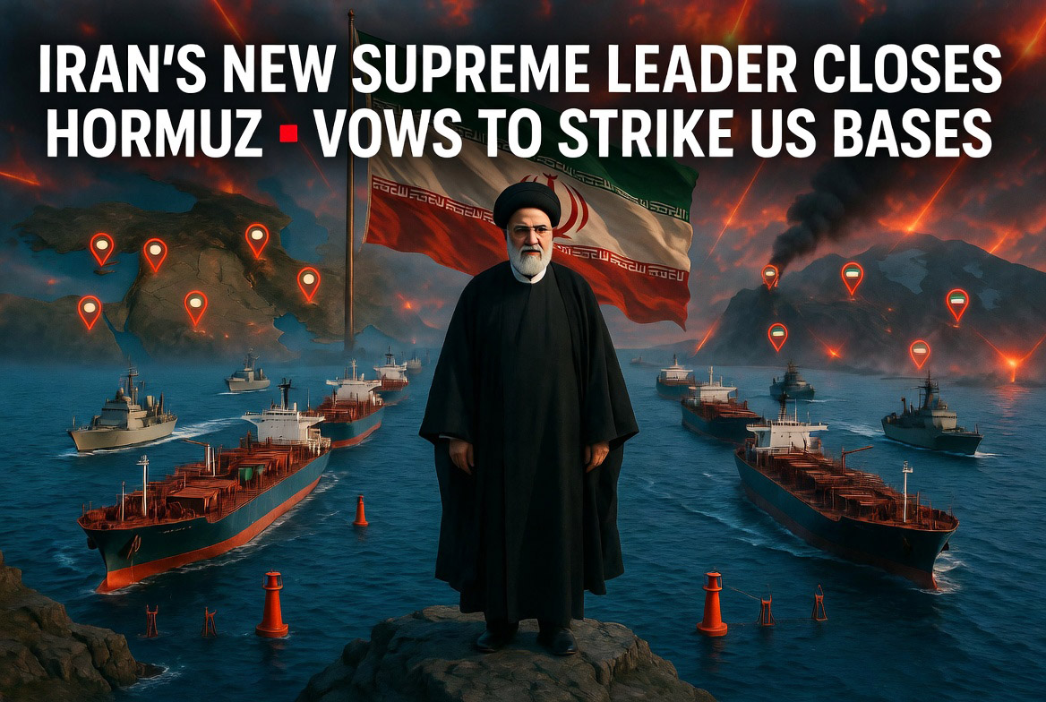 Iran’s New Supreme Leader Defies Peace Signals, Shuts Hormuz and Vows Attacks on US Bases