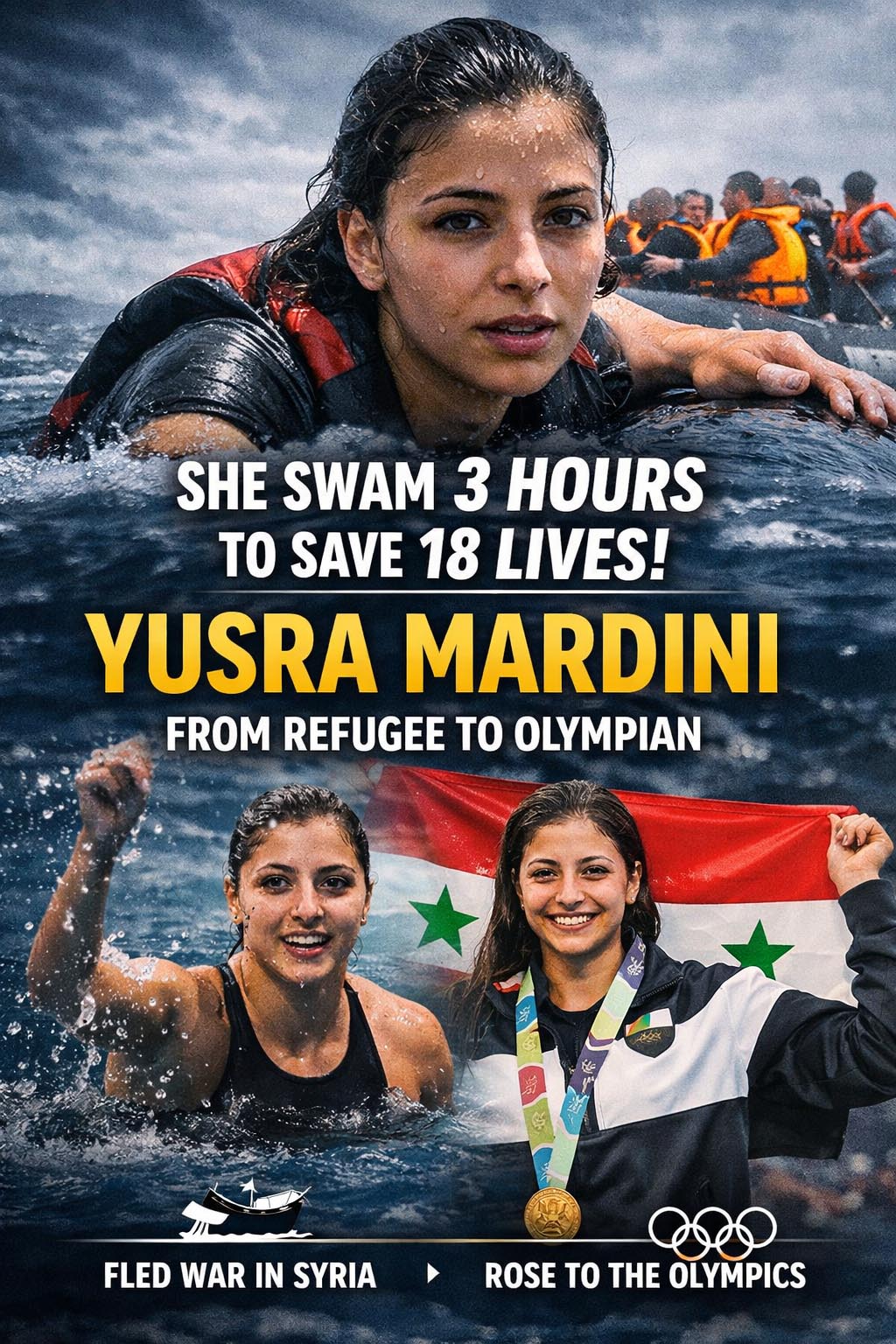 Syrian Refugee Yusra Mardini Pushes Overcrowded Boat to Safety in Daring Aegean Sea Rescue