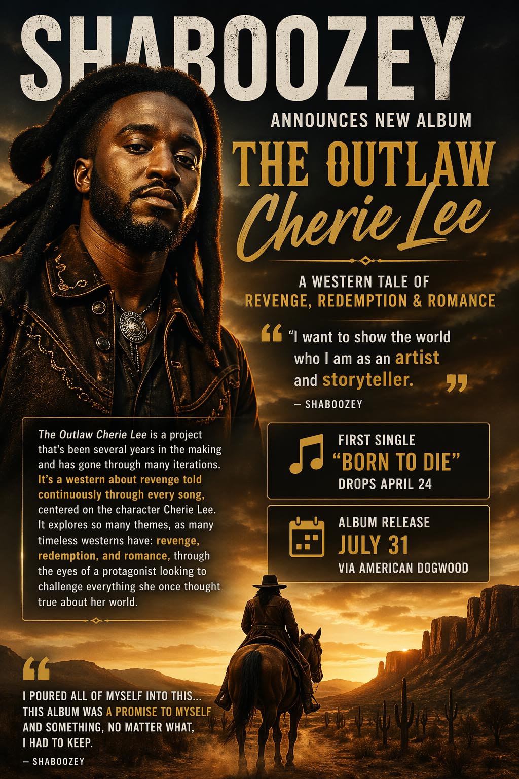 Shaboozey Announces ‘The Outlaw Cherie Lee’ Album – Release Date, Story & ‘Born To Die’ Single