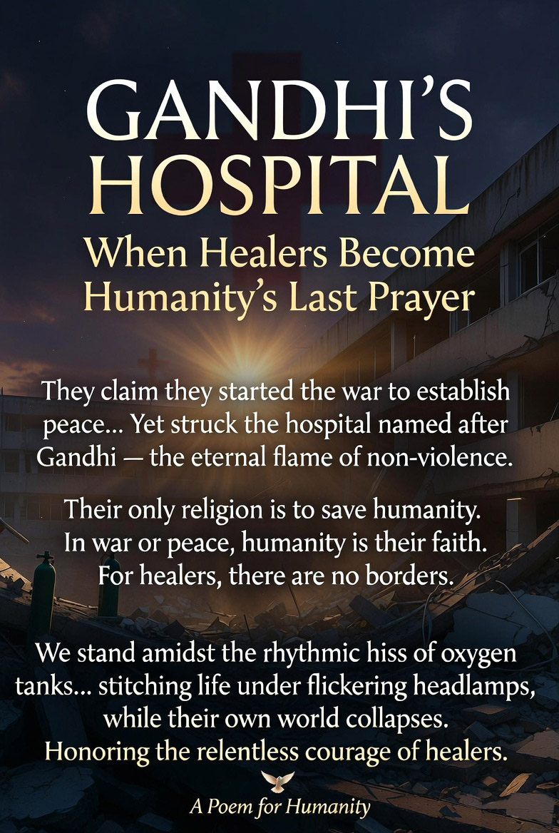 “Gandhi’s Hospital: When Healers Become the Last Prayer of Humanity” war poetry